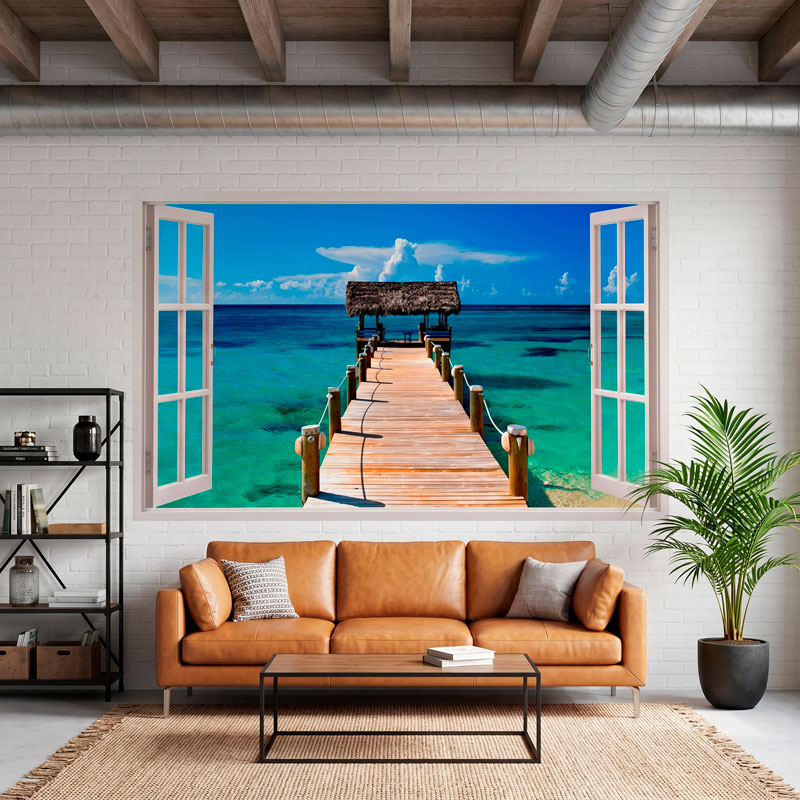 Panorama passerelle vers la mer aux Bahamas 8/10