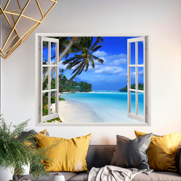 Trompe-l'&oelig;il fen&ecirc;tre plage tropicale 3