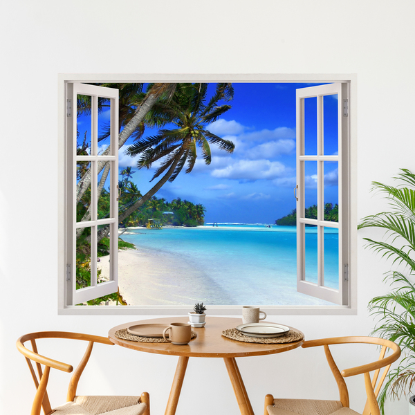Trompe-l'&oelig;il fen&ecirc;tre plage tropicale 4