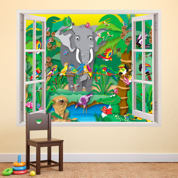 Stickers pour enfants: Fenêtre La jungle