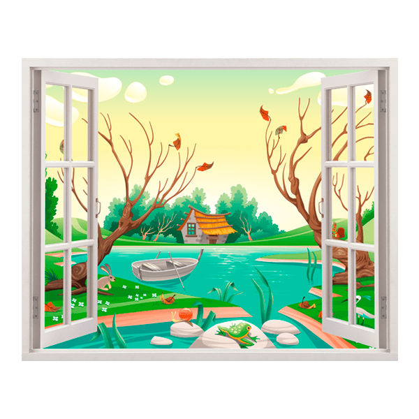 Stickers pour enfants: Fenêtre Lac de la forêt