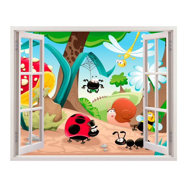Stickers pour enfants: Fenêtre Réunion sur la forêt