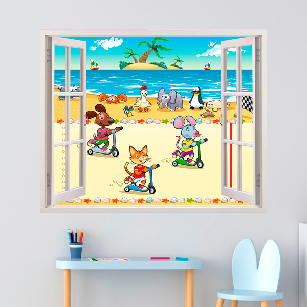 Stickers pour enfants: Fenêtre Course sur la plage