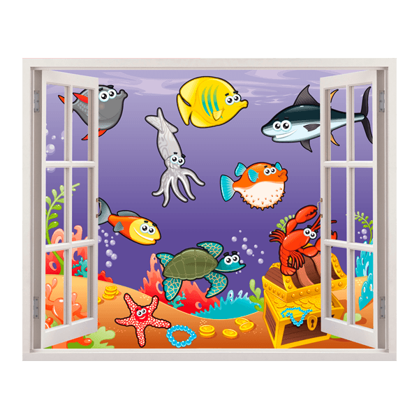 Stickers pour enfants: Fenêtre Animaux marins