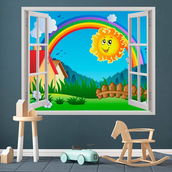 Stickers pour enfants: Fenêtre soleil et arc-en-ciel pour enfants