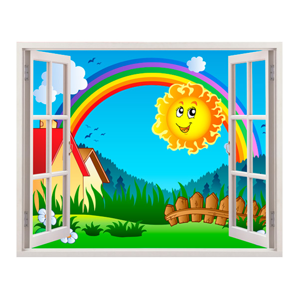 Stickers pour enfants: Fenêtre soleil et arc-en-ciel pour enfants