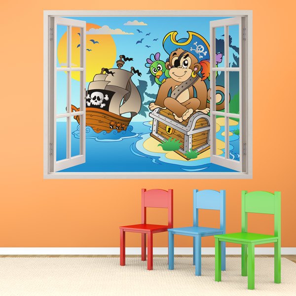 Stickers pour enfants: Fenêtre Le trésor du singe