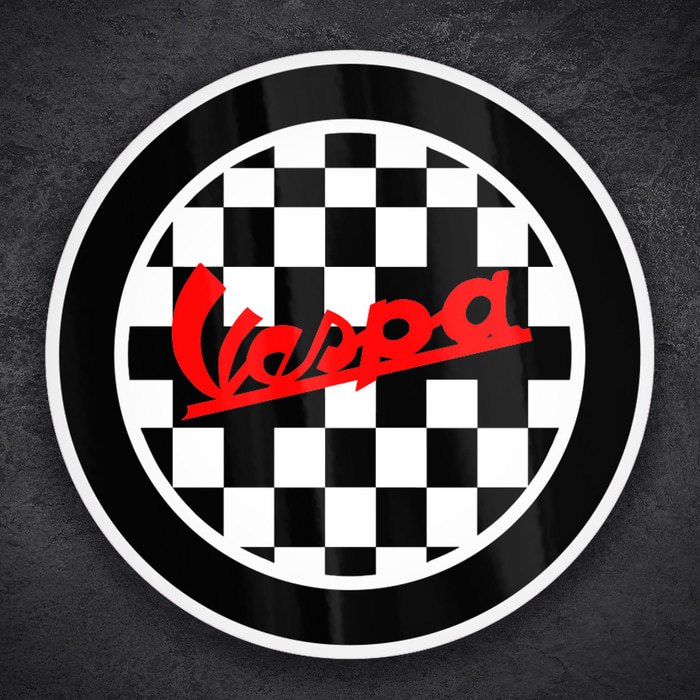 Autocollants: Vespa Course sur Fond à Damier