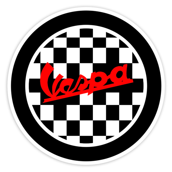 Autocollants: Vespa Course sur Fond à Damier