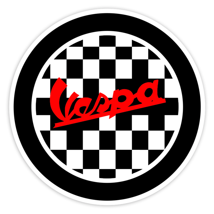 Autocollants: Vespa Course sur Fond à Damier