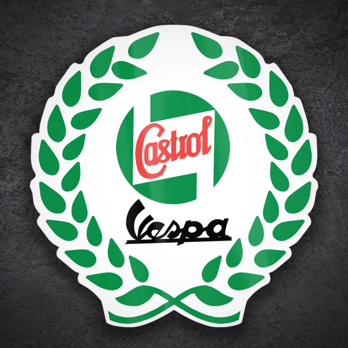 Autocollants: Castrol Vespa avec Couronne de Laurier