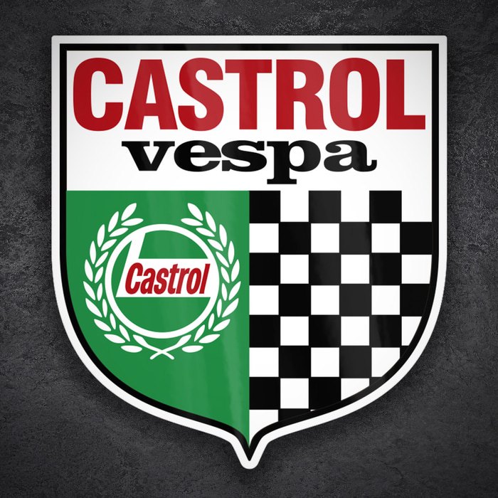 Autocollants: Blason Vespa Castrol avec Damier Racing