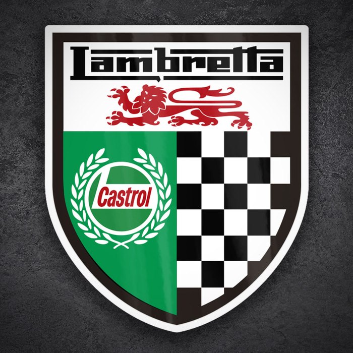 Autocollants: Blason Lambretta Castrol avec Lion Anglais et Drap