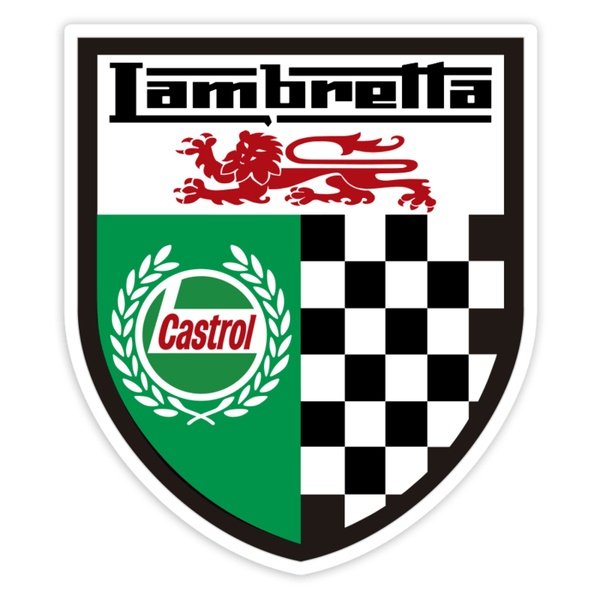 Autocollants: Blason Lambretta Castrol avec Lion Anglais et Drap