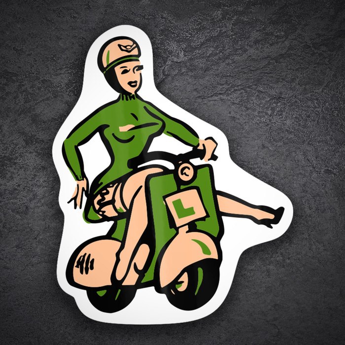 Autocollants: Fille Rétro sur Vespa Verte