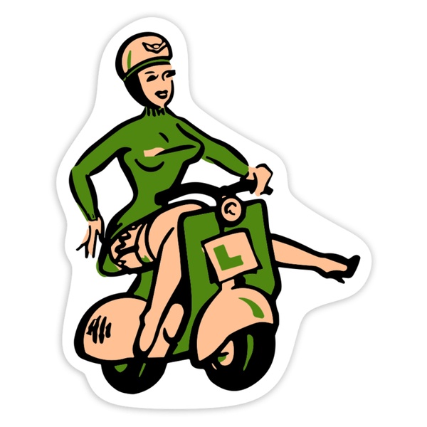 Autocollants: Fille Rétro sur Vespa Verte