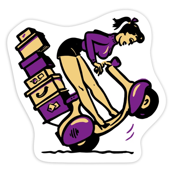 Autocollants: Fille avec Vespa Surchargée de Bagages