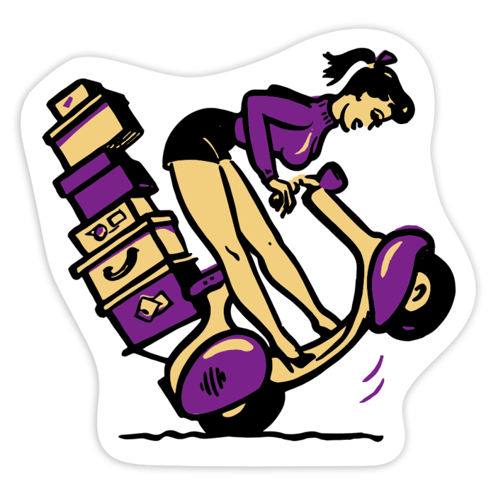 Autocollants: Fille avec Vespa Surchargée de Bagages