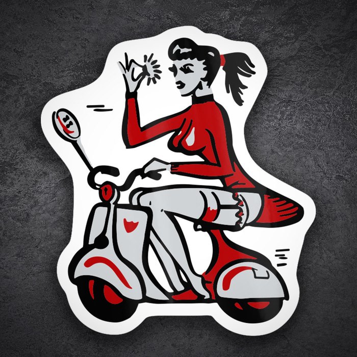 Autocollants: Fille sur Vespa avec Signe OK
