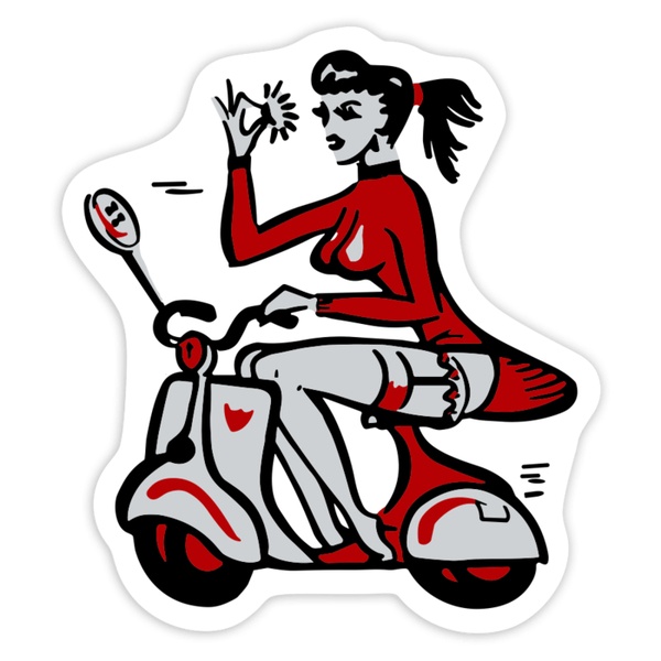 Autocollants: Fille sur Vespa avec Signe OK