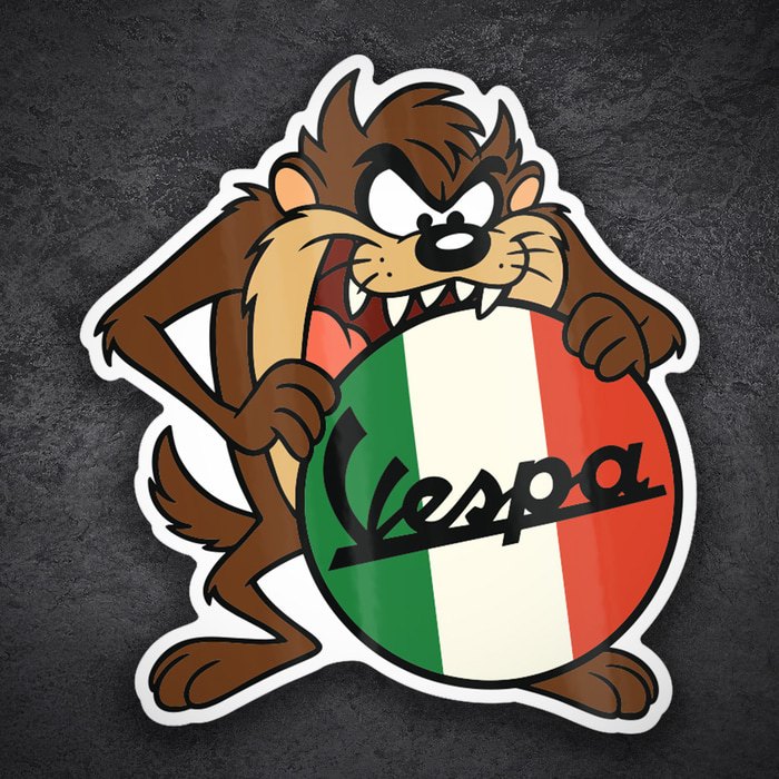 Autocollants: Taz avec Vespa et drapeau italien