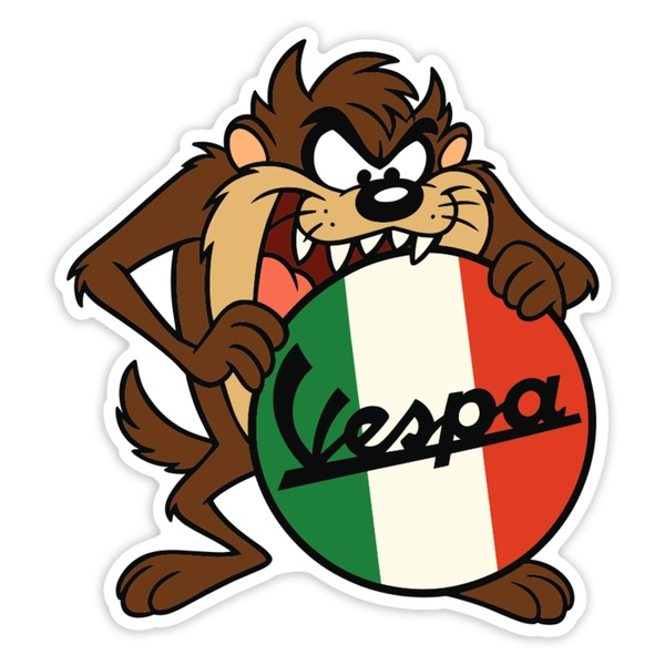 Autocollants: Taz avec Vespa et drapeau italien