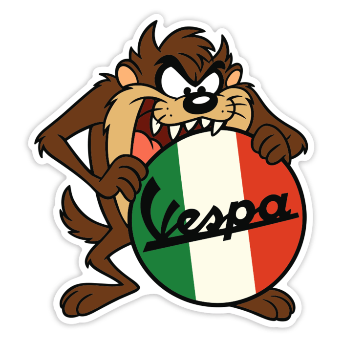 Autocollants: Taz avec Vespa et drapeau italien