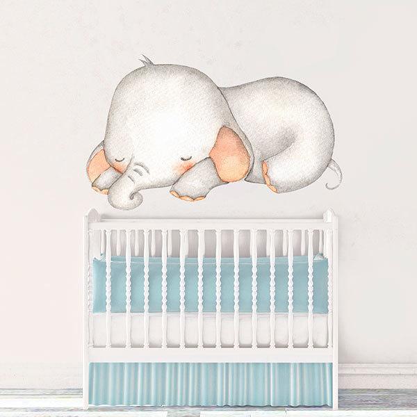 Stickers pour enfants: Aquarelle éléphant endormi