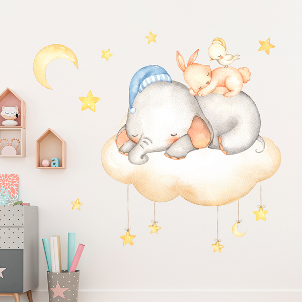 Stickers pour enfants: Kit animaux dormant dans le nuage