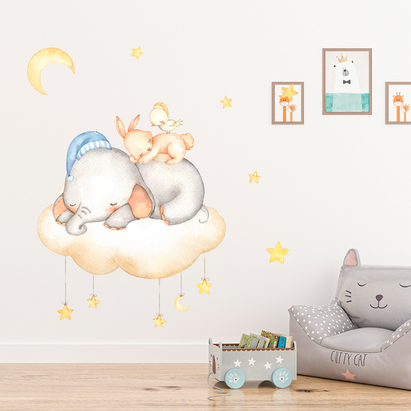 Stickers pour enfants: Kit animaux dormant dans le nuage