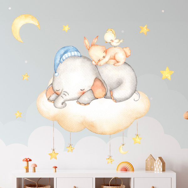 Stickers pour enfants: Kit animaux dormant dans le nuage