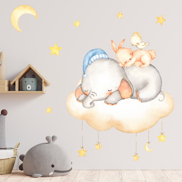 Stickers pour enfants: Kit animaux dormant dans le nuage