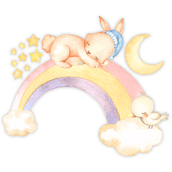 Stickers pour enfants: Kit Lapin dormant en arc-en-ciel