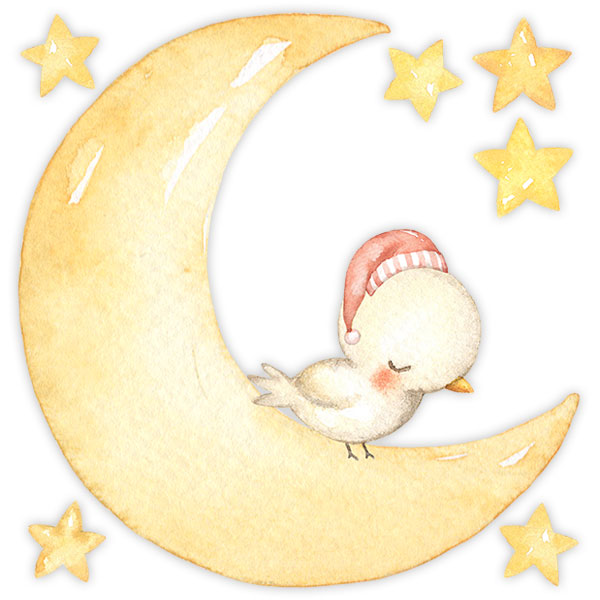 Stickers pour enfants: Oiseau dormant sur la lune