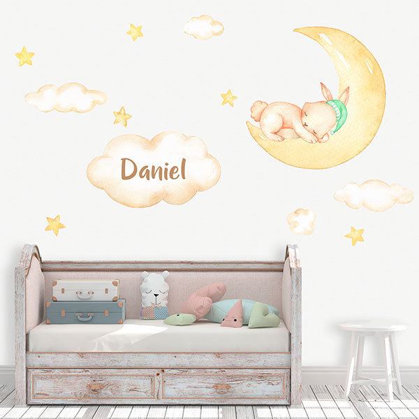 Stickers pour enfants: Lapin lune personnalisé