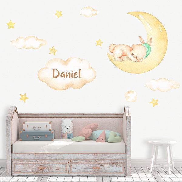 Stickers pour enfants: Lapin lune personnalisé