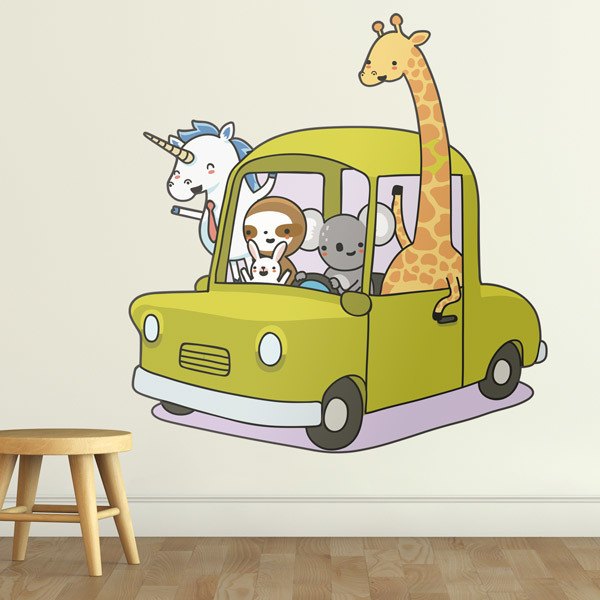 Stickers pour enfants Voiture chargé avec des animaux