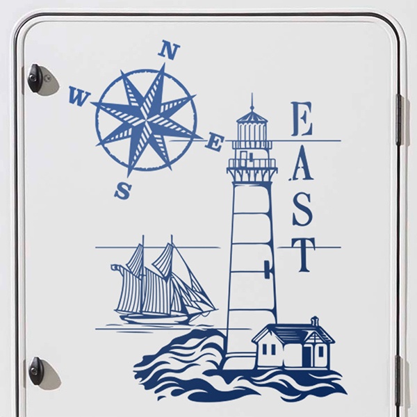 Stickers camping-car: Phare maritime et rose nautique