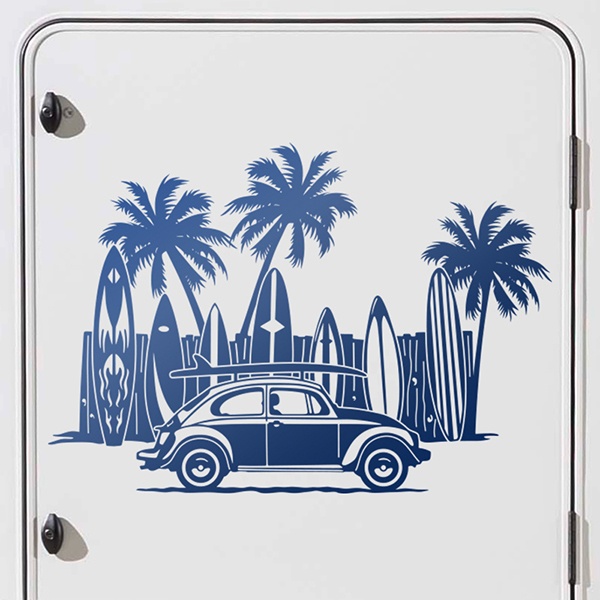 Stickers camping-car: Volkswagen, plage et surf