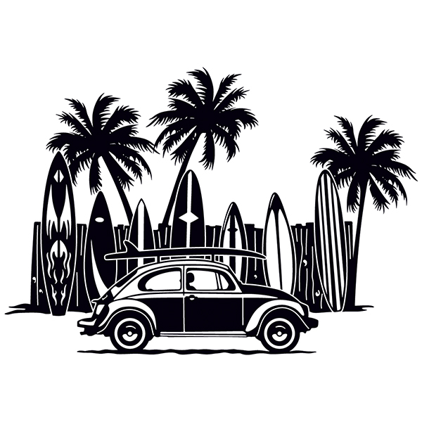 Stickers camping-car: Volkswagen, plage et surf