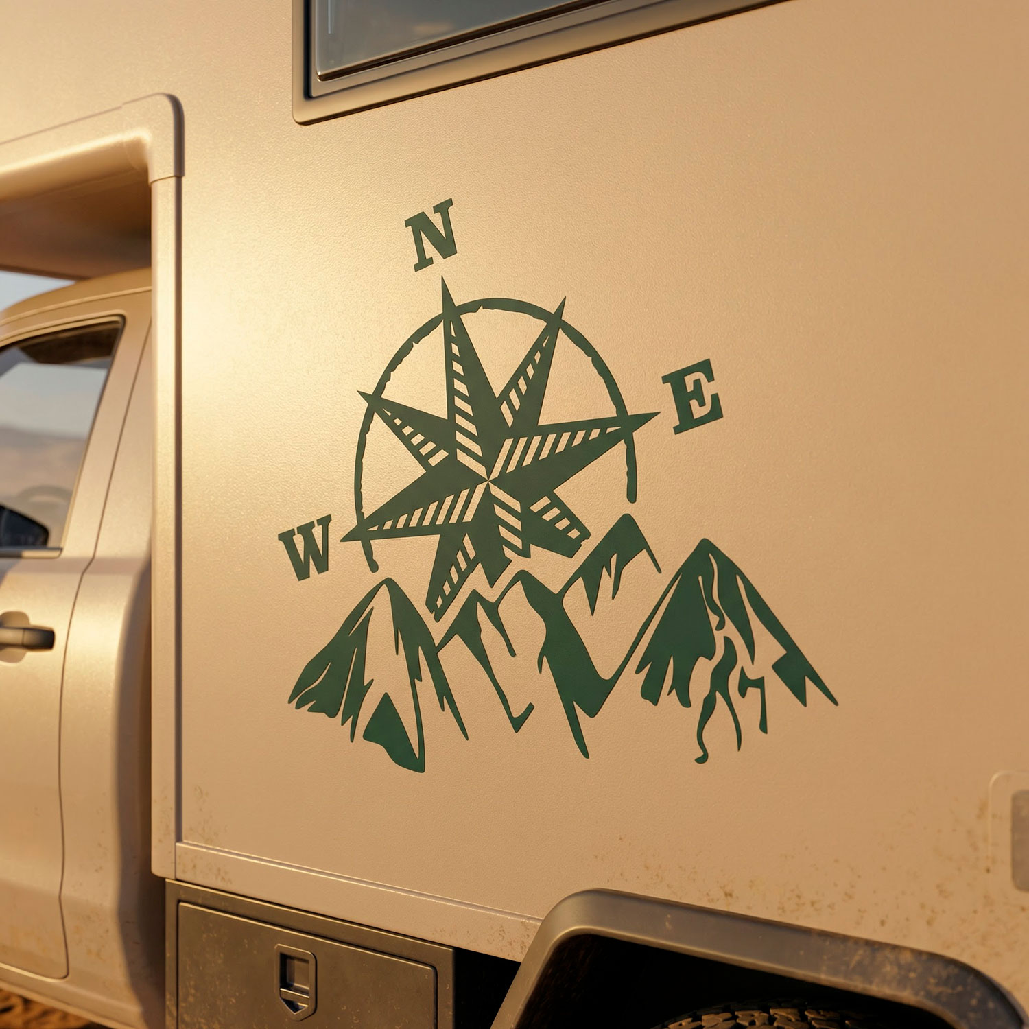 Stickers camping-car: Rose des vents dans la montagne