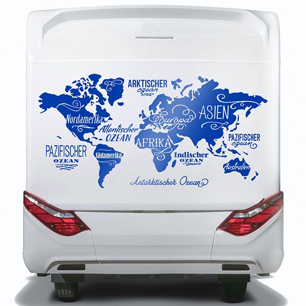 Stickers camping-car: Carte du Monde en allemand, Océans et Continents