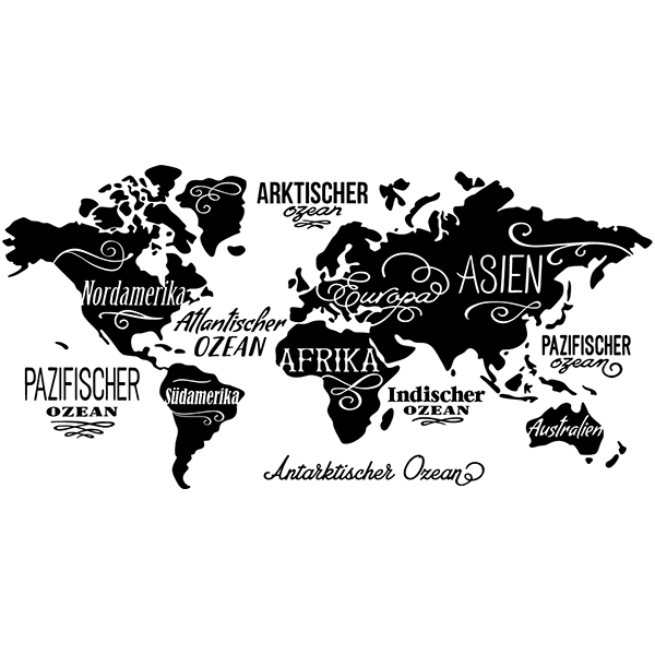 Autocollants: Carte du Monde en allemand, Océans et Continents