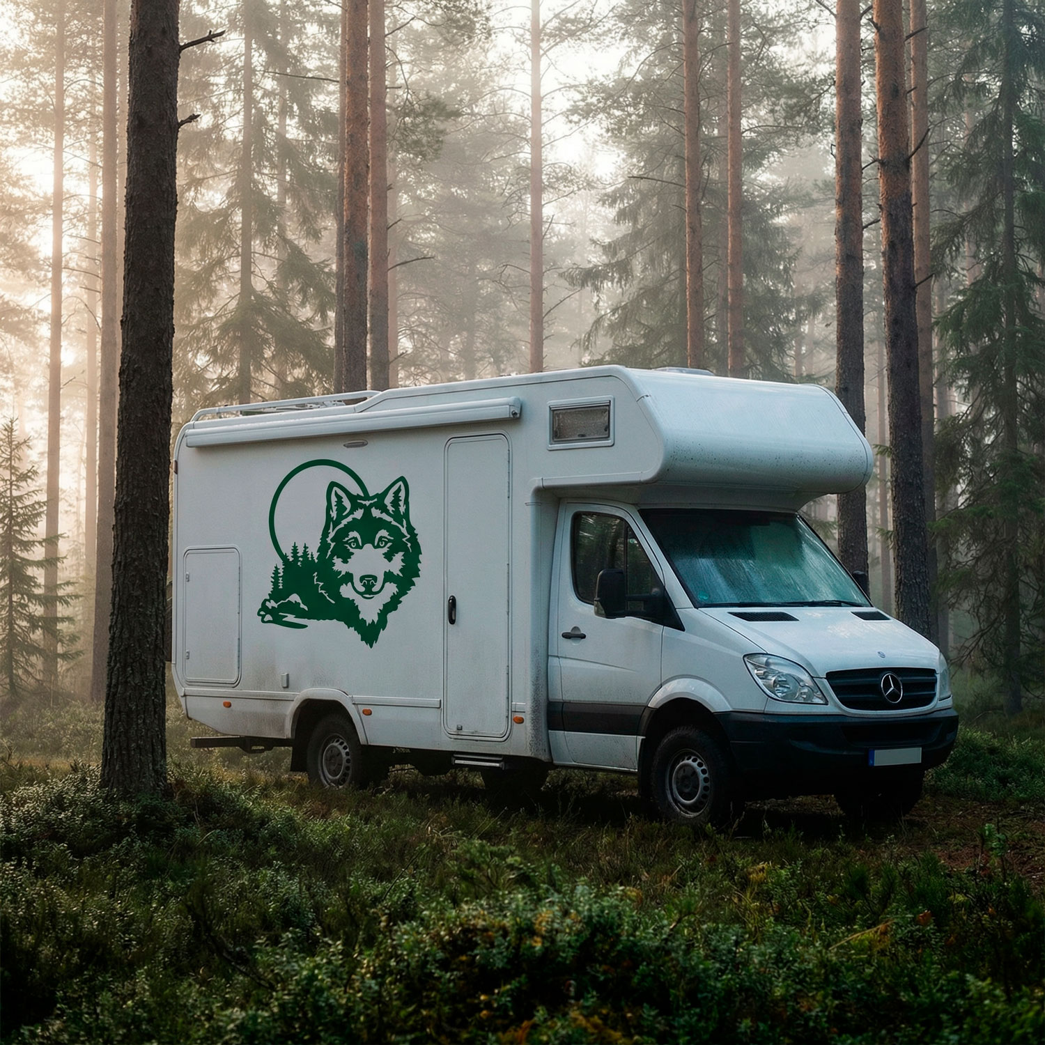 Stickers camping-car: Loup dans la for&ecirc;t
