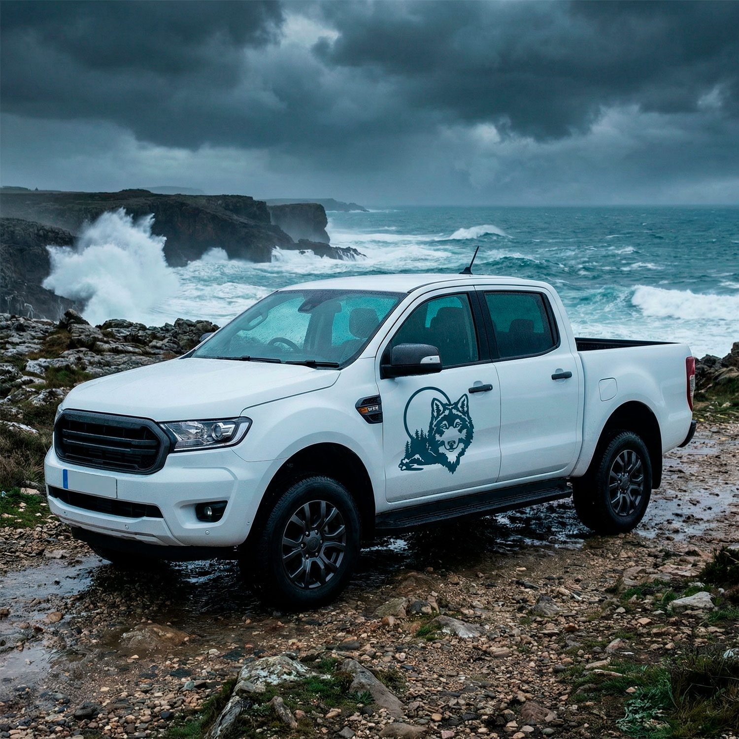 Stickers camping-car: Loup dans la for&ecirc;t