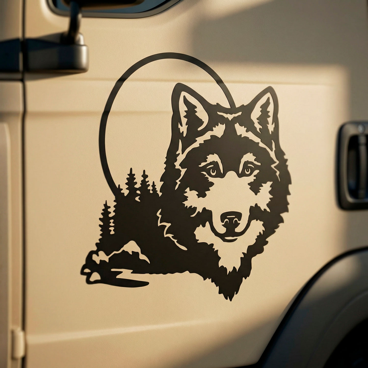 Stickers camping-car: Loup dans la for&ecirc;t