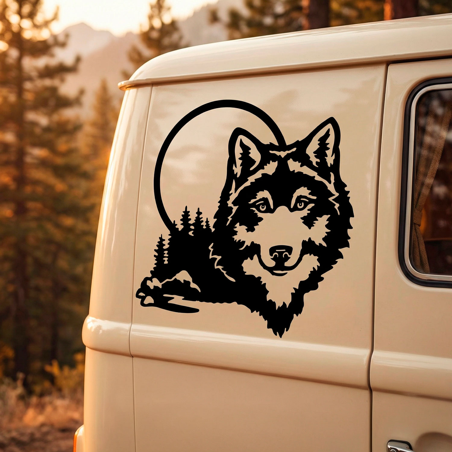 Stickers camping-car: Loup dans la for&ecirc;t