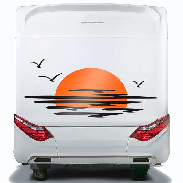 Stickers camping-car: Coucher de soleil parmi les nuages et les oiseaux