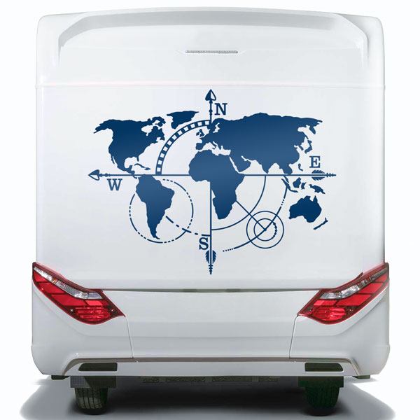 Stickers camping-car: Carte du Monde de la Boussole