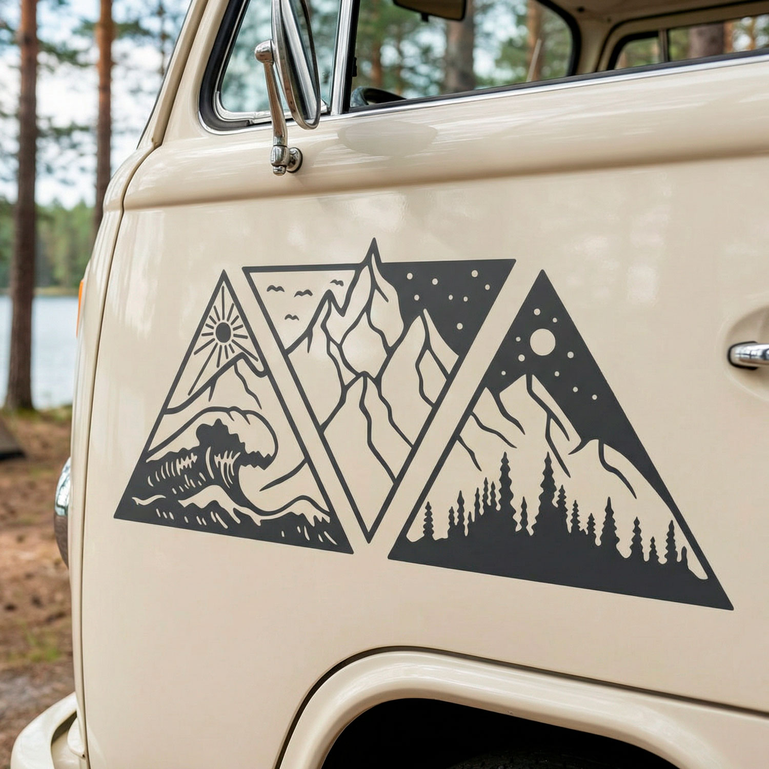 Stickers camping-car: Jour, nuit, montagne et plage